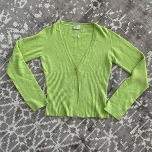 EUC Stefano Made In Italy Lime Green Cardigan Sweater Single button Cropped